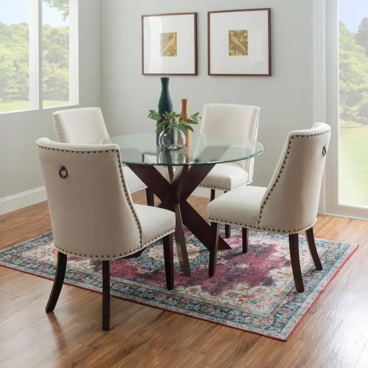 Auden Espresso Round Glass Top Dining Table-2