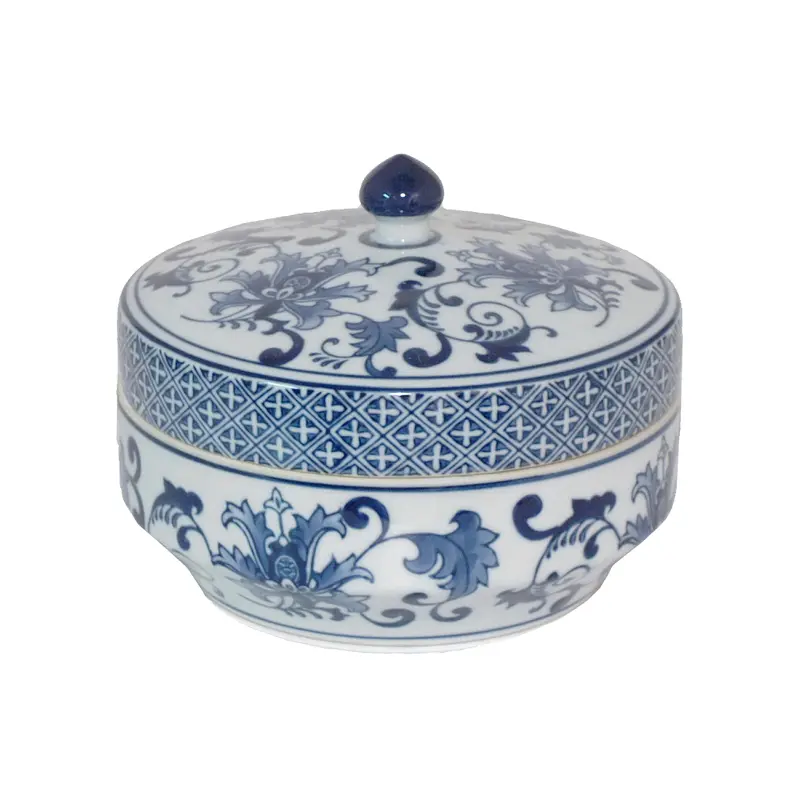 Blue and White Round Dish with Lid