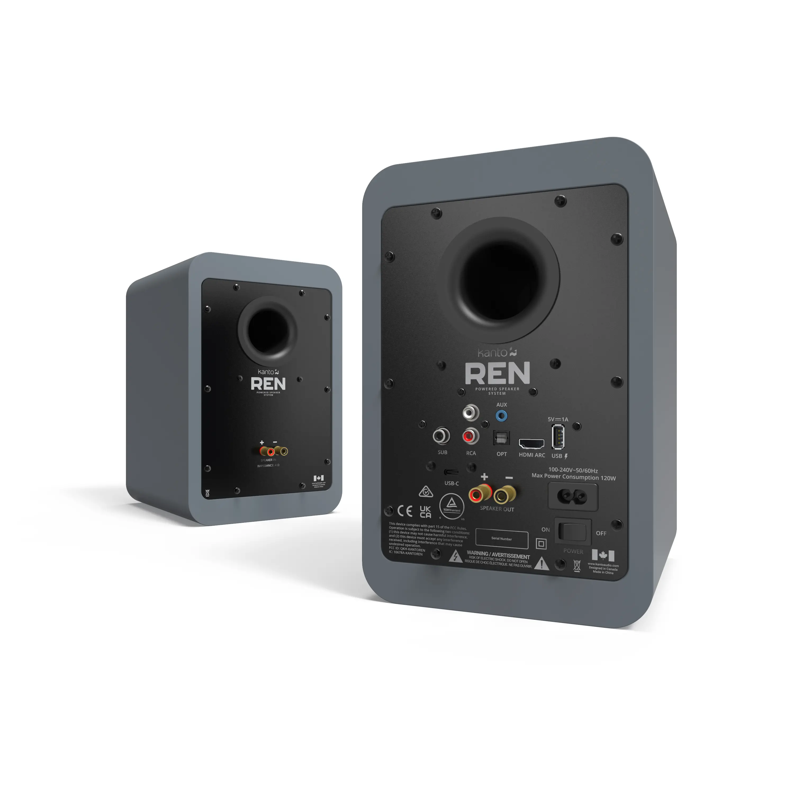 Kanto REN Bookshelf Speakers with Bluetooth - Matte Gray, Set of 2-3