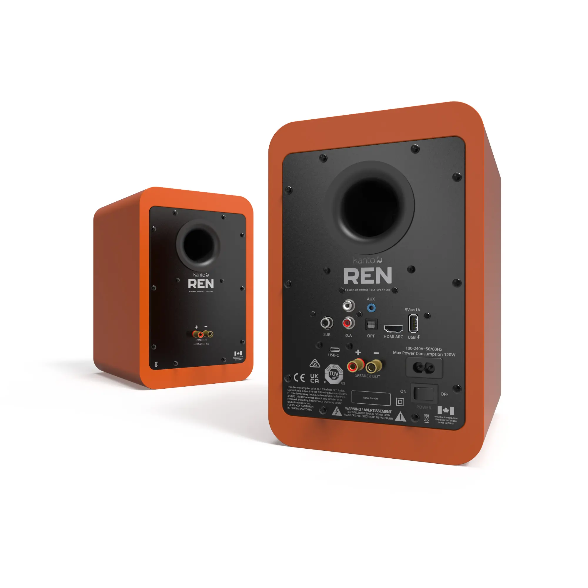 Kanto REN Bookshelf Speakers with Bluetooth - Matte Orange, Set of 2-3