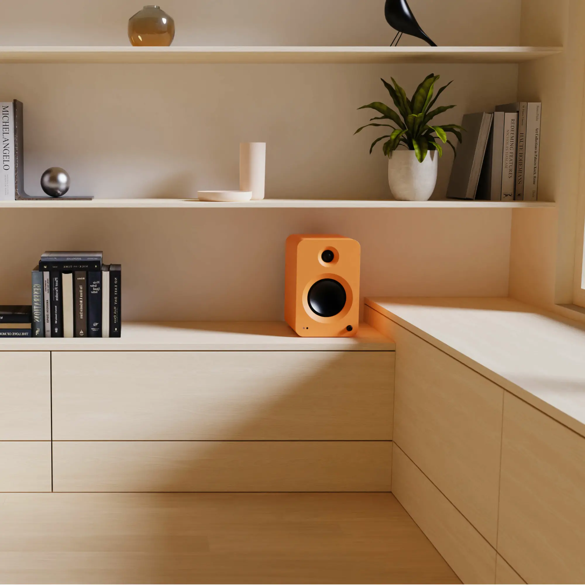 Kanto REN Bookshelf Speakers with Bluetooth - Matte Orange, Set of 2-4