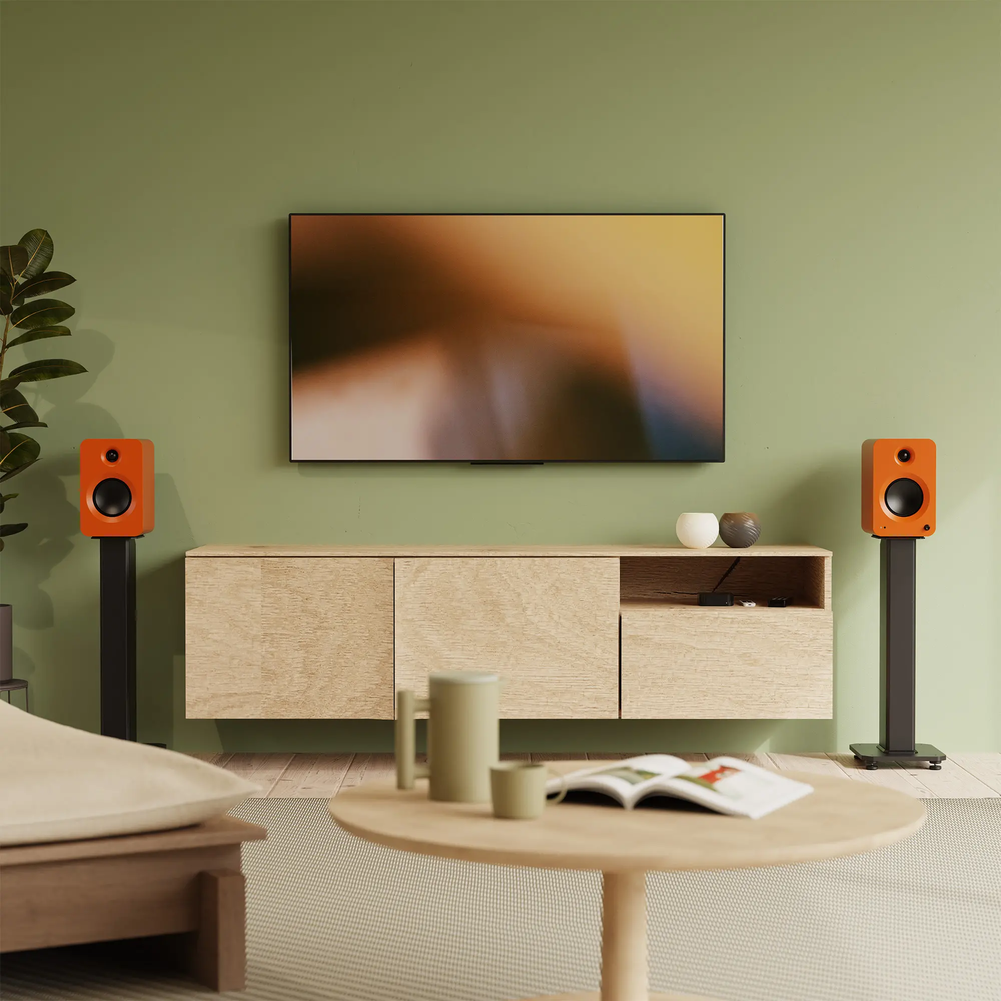 Kanto REN Bookshelf Speakers with Bluetooth - Matte Orange, Set of 2-6