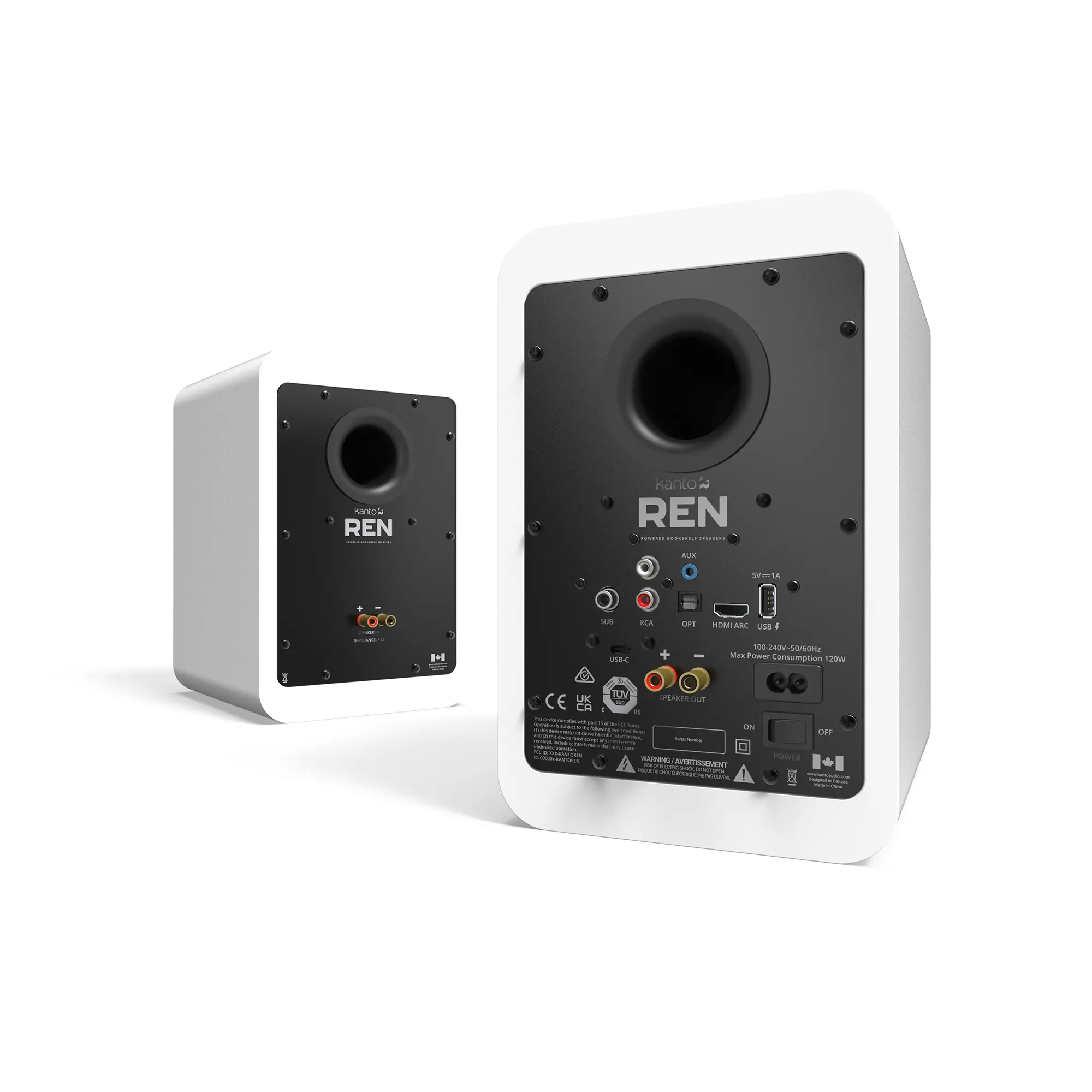 Kanto REN Bookshelf Speakers with Bluetooth - Matte White, Set of 2-3