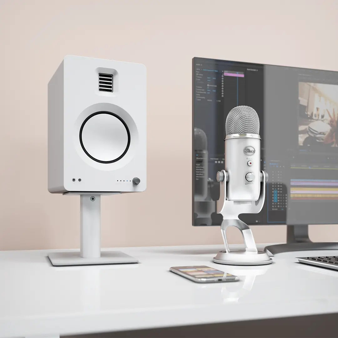 Kanto 6  Universal Desktop Speaker Stands with Cable Management - White, Set of 2-2