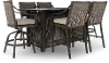 7PC:DOVER-FR-DIN Dover 7 Piece Brown Patio Fire Table Dining Set