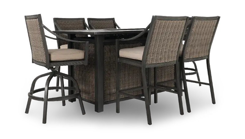 Dover 7 Piece Brown Patio Fire Table Dining Set