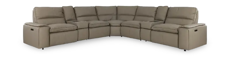 Owen Dust Gray Leather 7-Piece Power Reclining Sectional