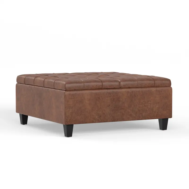 Lovell Distressed Sepia Brown Coffee Table Storage Ottoman