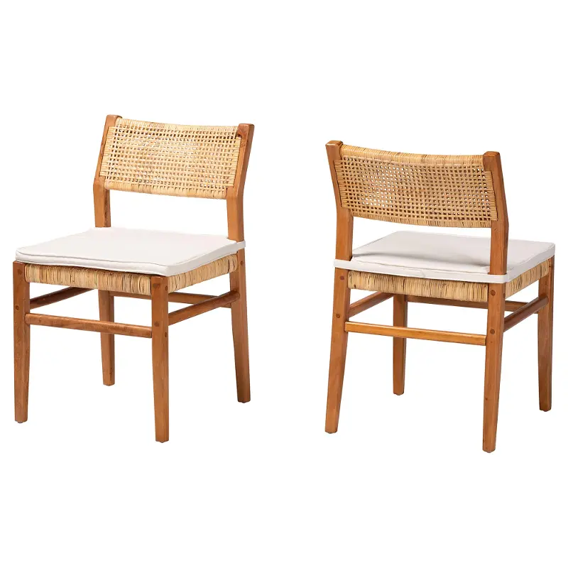 Chatura Natural Rattan and Mahogany Wood Dining Side Chair Set of 2