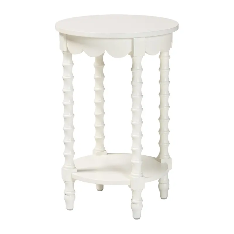 Sally White Round Nightstand with Bamboo Inspired Legs