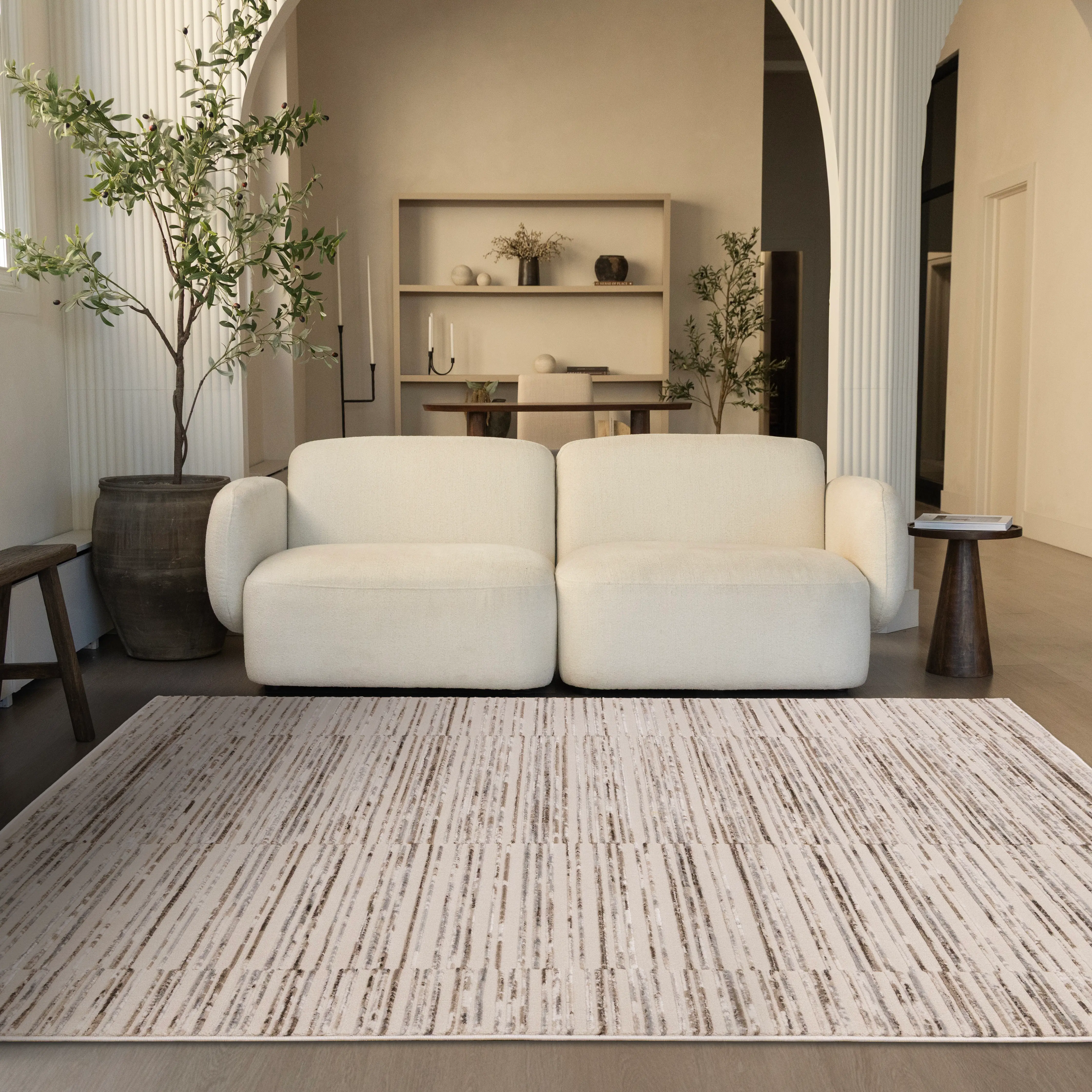 K717-9252 240320 Luca 8 x 10 White and Gray Striped Area Rug-2