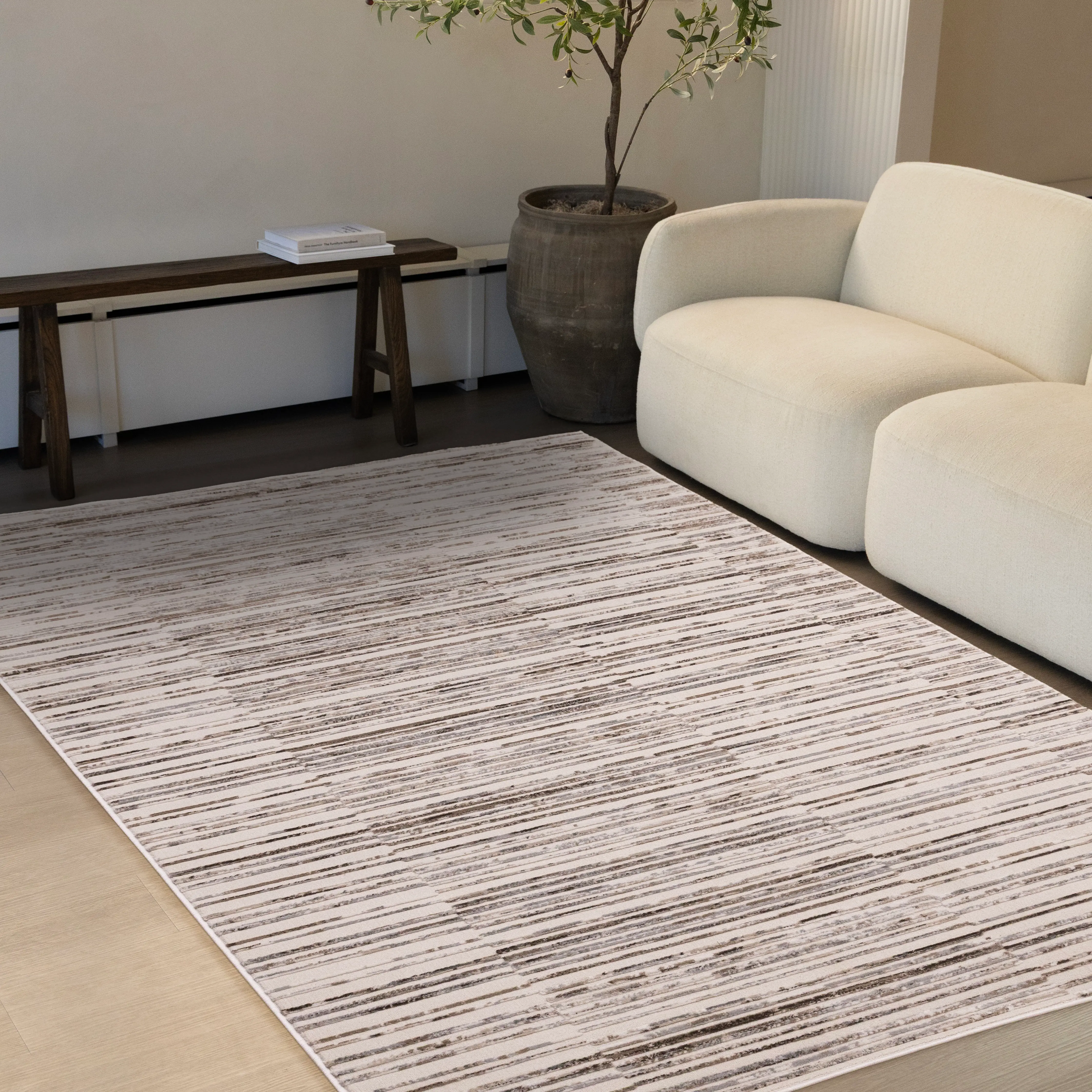 K717-9252 240320 Luca 8 x 10 White and Gray Striped Area Rug-3
