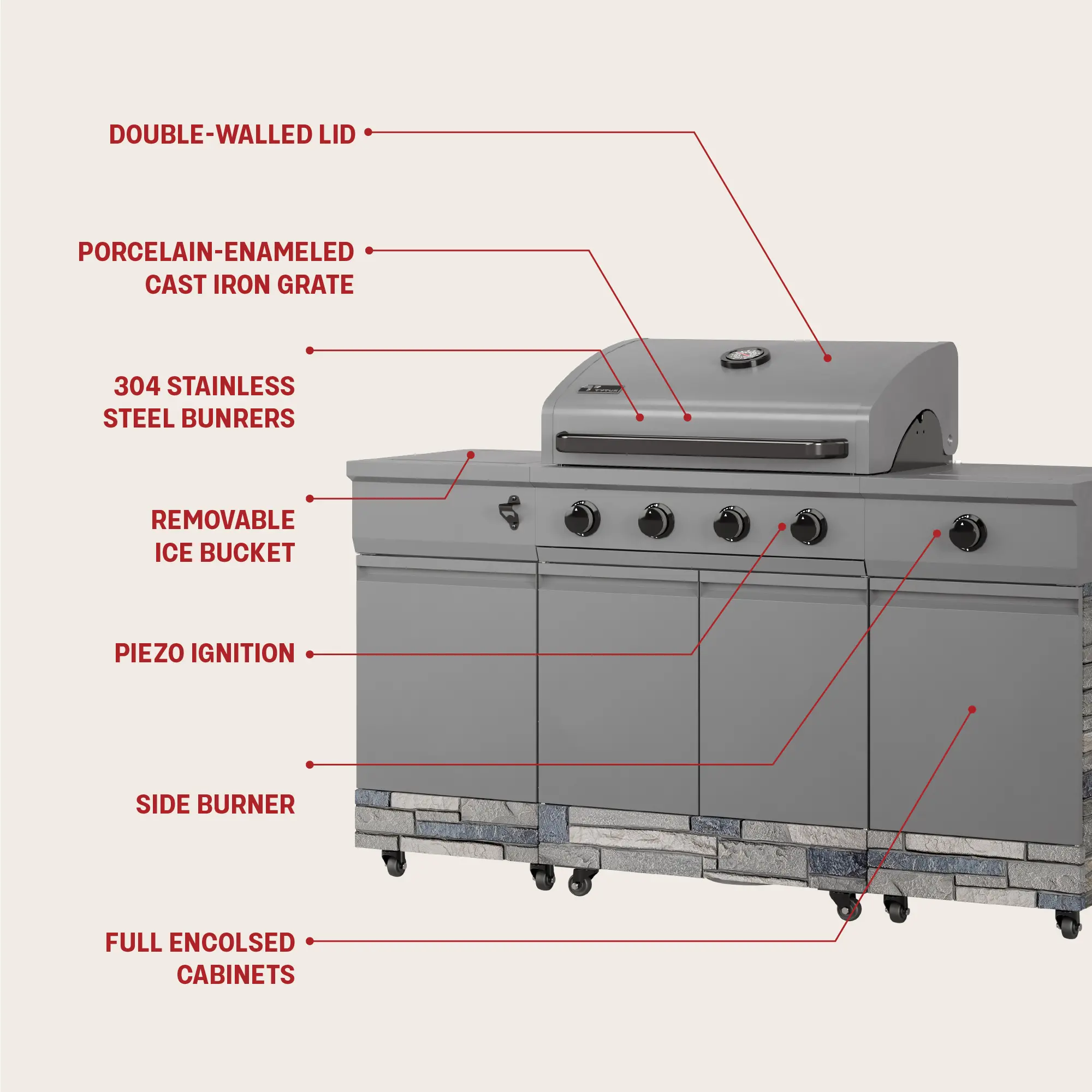 TDT-021-0102 Tytus Fresno 5-Burner Liquid Propane Grill - Gunmetal and Shadow Stone-18