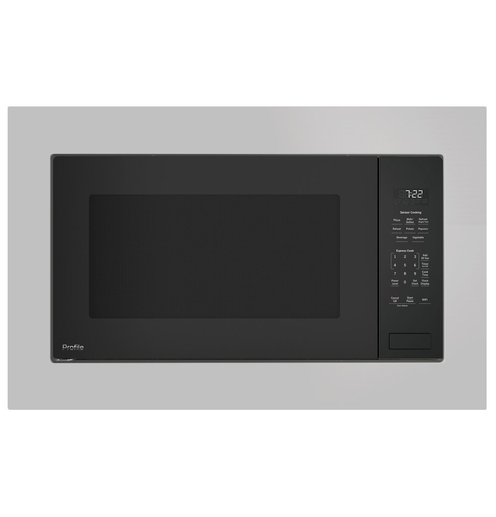 GE Profile 2.2 Cu Ft Built-In Microwave and 27" Trim Kit - Black and Stainless Steel