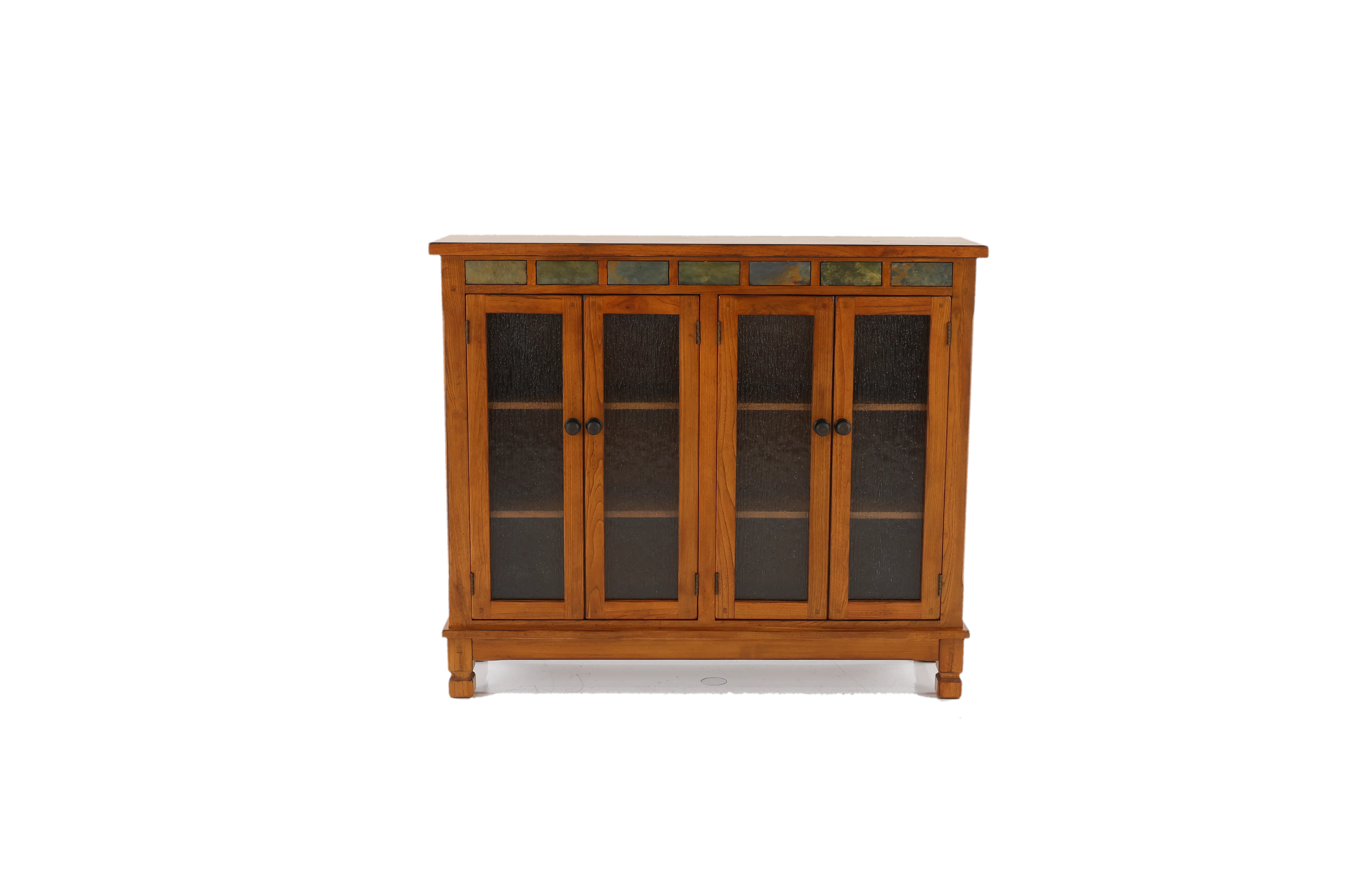 Sedona Rustic Oak Bookcase with Slate Inlays-1