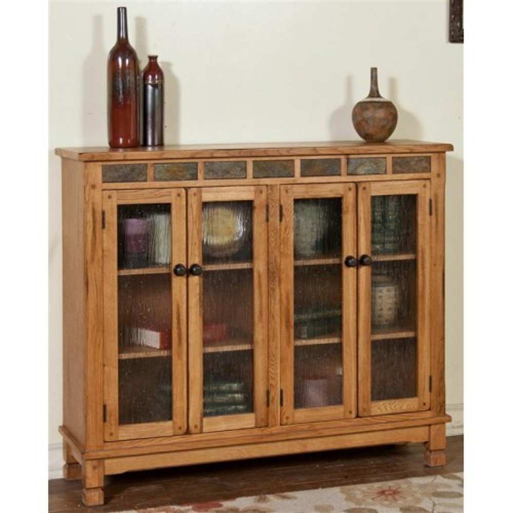Sedona Rustic Oak Bookcase with Slate Inlays
