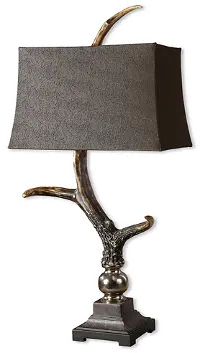 Bone Ivory Antler Buffet Lamp with Crackled Wood Tone Base