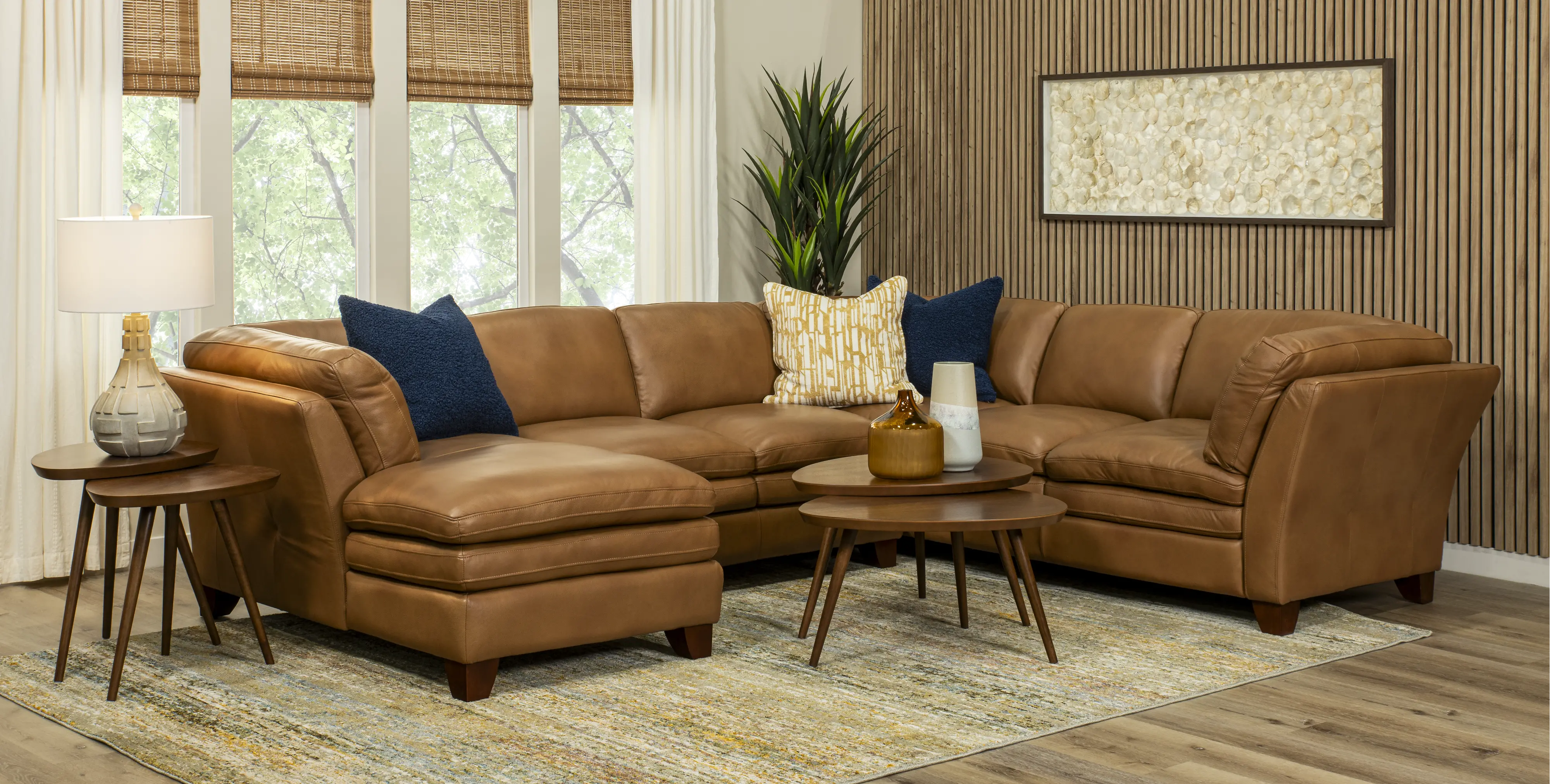 Sierra Camel Brown Leather 3-Piece Sectional-1