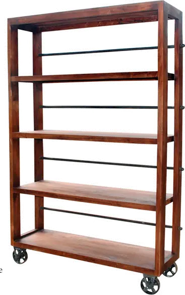 Open Wood and Metal Bookcase On Wheels-1