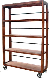 Open Wood and Metal Bookcase On Wheels
