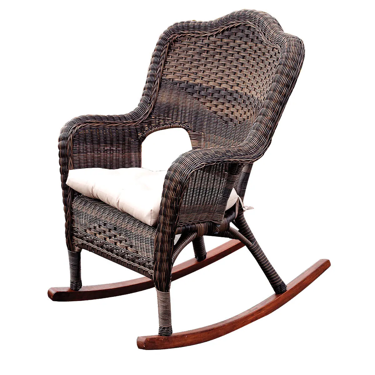 Brown Wicker Rocker with Cushion-1