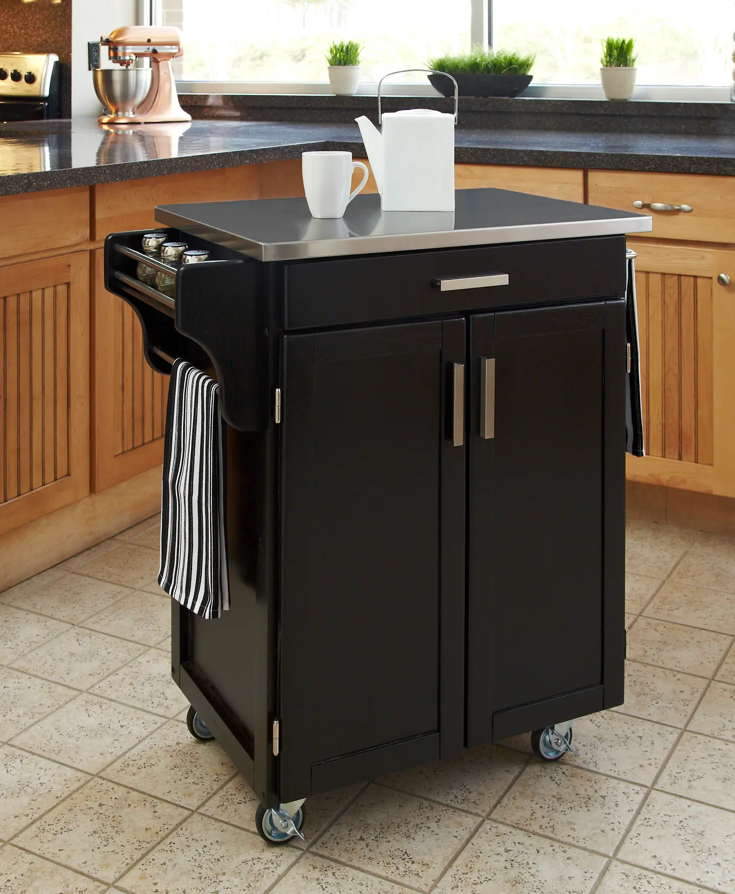 9001-0042 Black Kitchen Cart with Stainless Steel Top - Create-a-Cart-2