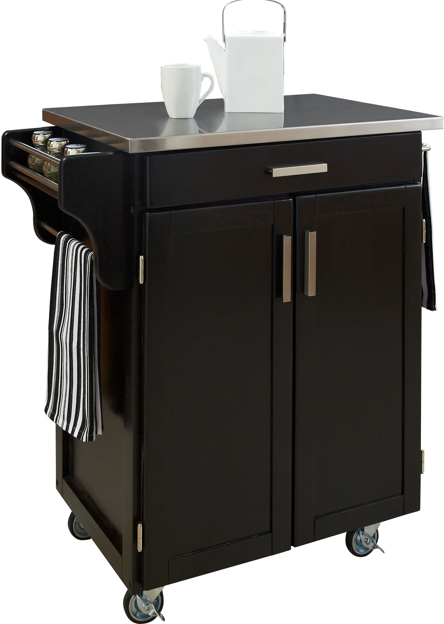 9001-0042 Black Kitchen Cart with Stainless Steel Top - Create-a-Cart-1