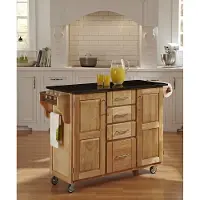 9100-1014 Create A Cart Natural Kitchen Cart with Black Granite Top