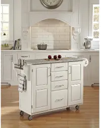 9100-1023 White Kitchen Cart with White and Black Granite Top - Create-a-Cart