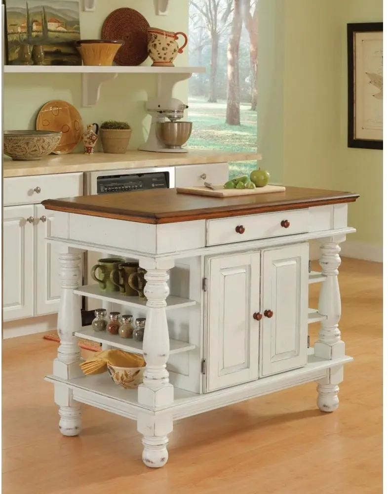 5094-94 Americana Antiqued White Kitchen Island-1