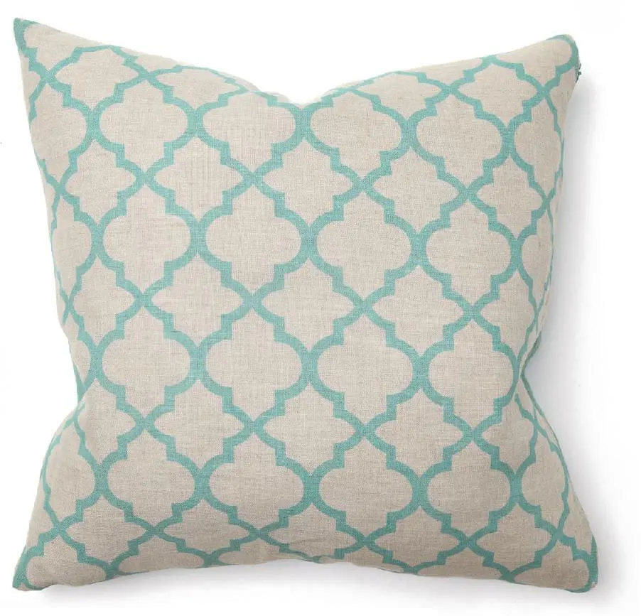 Turquoise Quatrefoil Throw Pillow-1