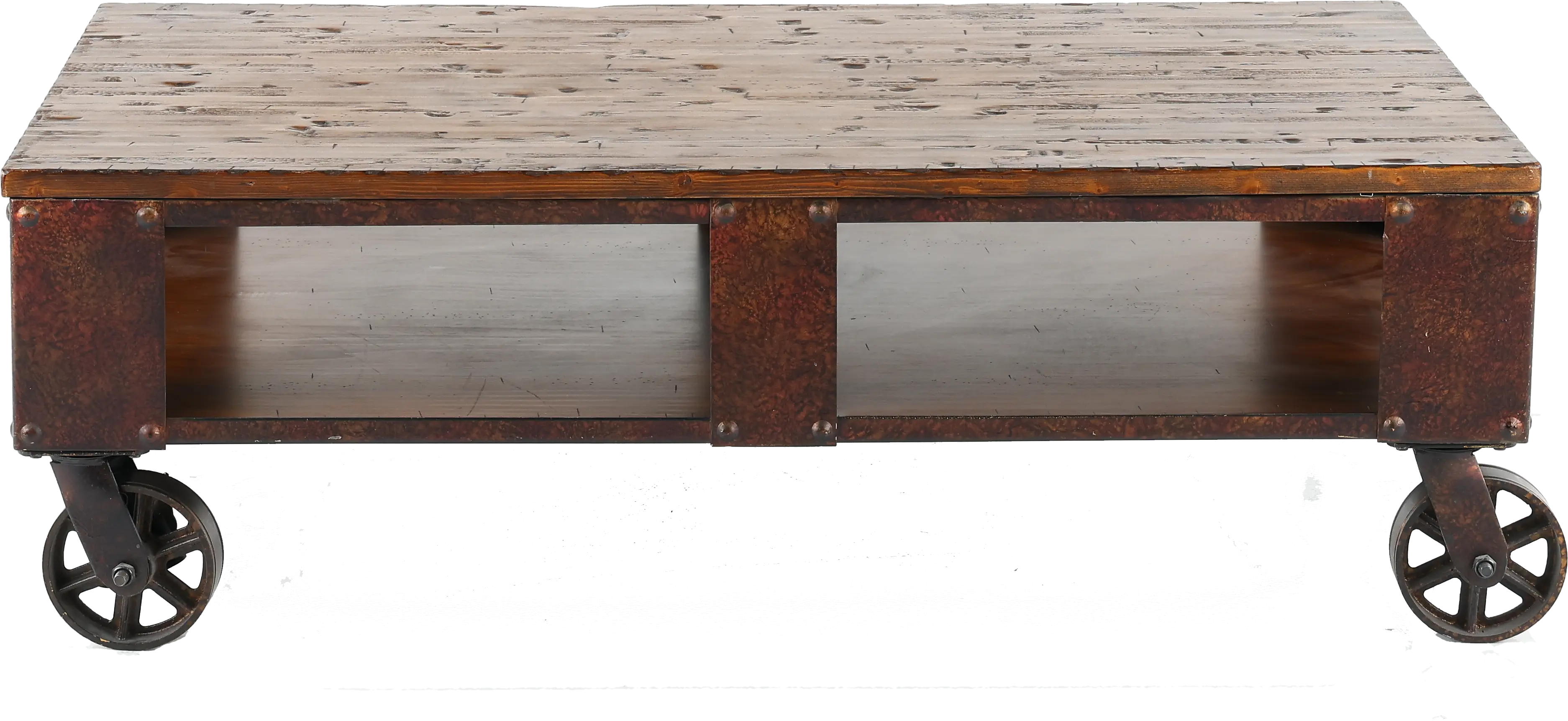 Pinebrook Brown Coffee Table on Wheels-1