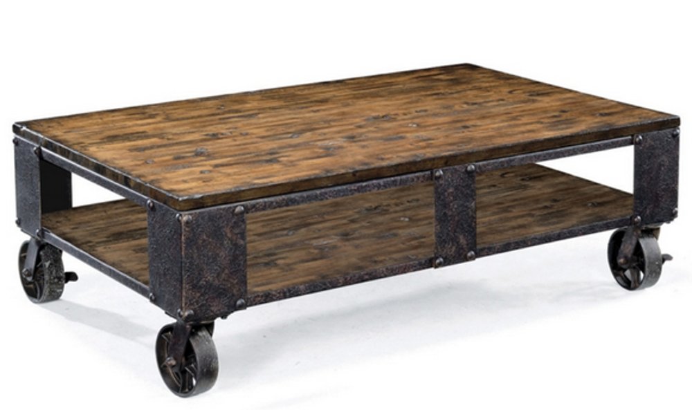 Pinebrook Brown Coffee Table on Wheels