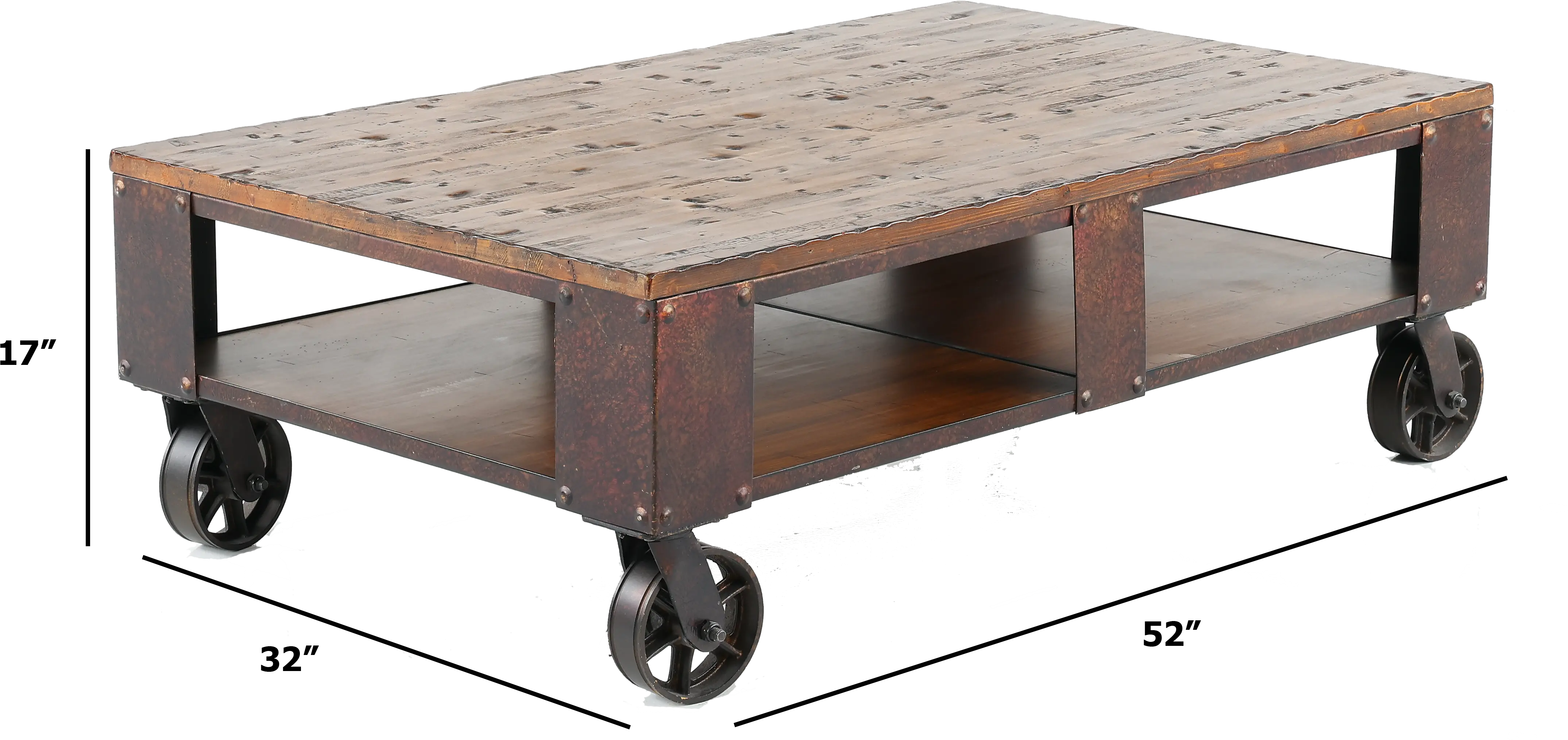 Pinebrook Brown Coffee Table on Wheels-4