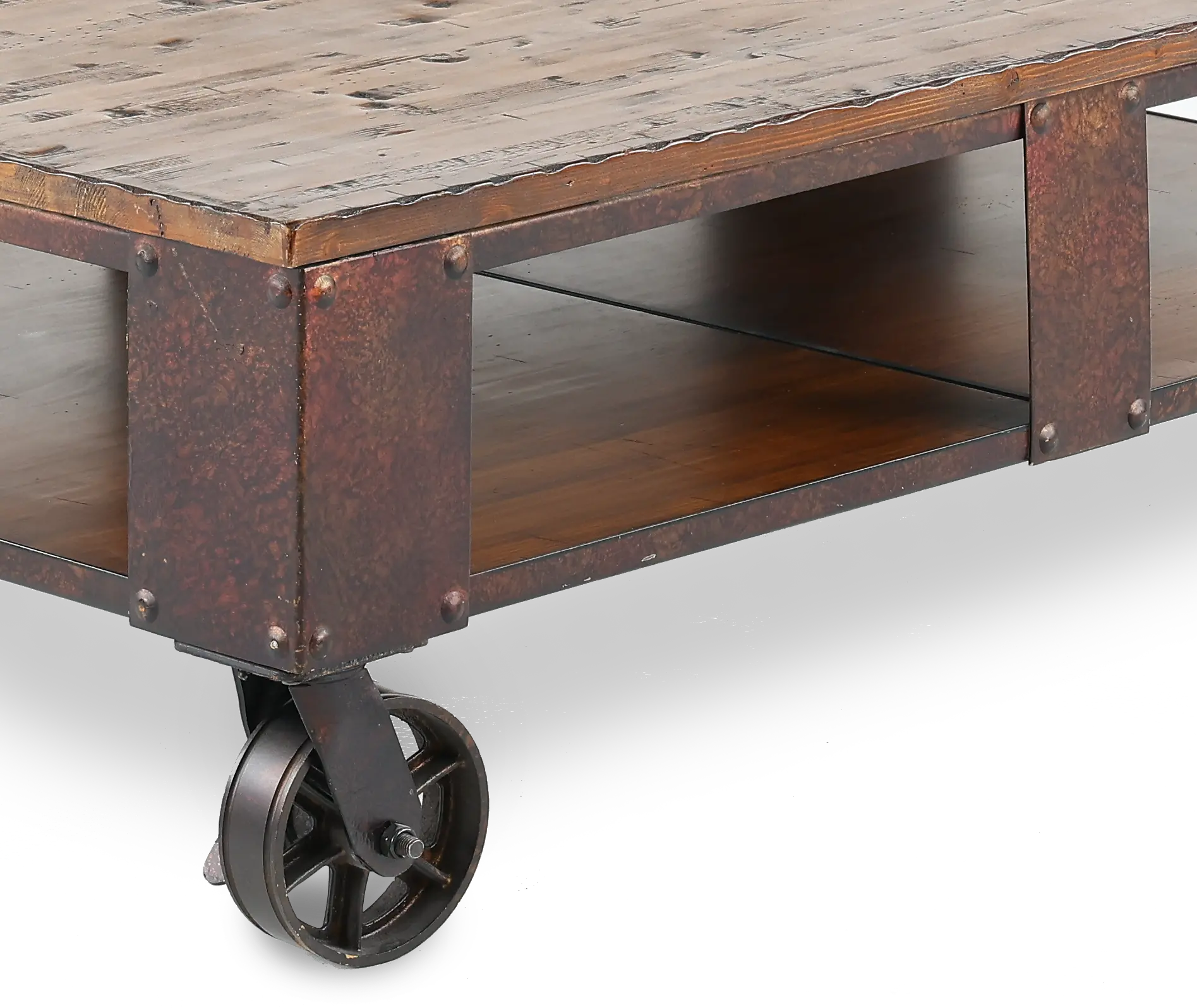 Pinebrook Brown Coffee Table on Wheels-4