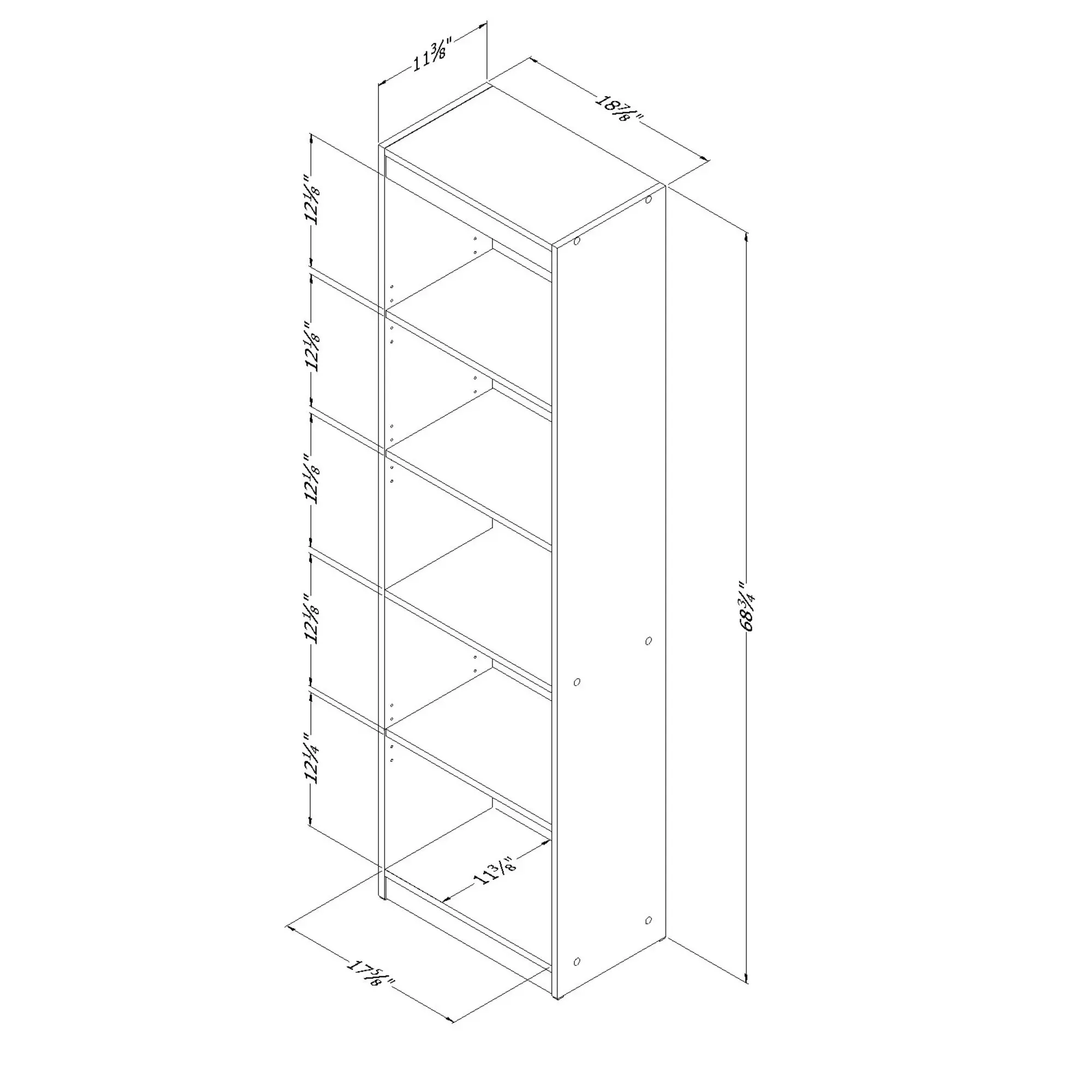 7250758 Axess White 5-Shelf Narrow Bookcase-4