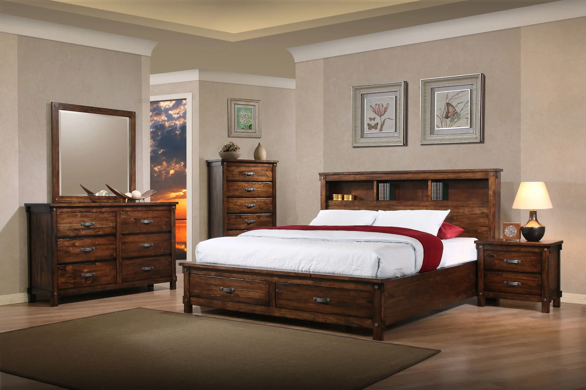 Rustic Classic Brown 4 Piece King Bedroom Set - Jessie -1