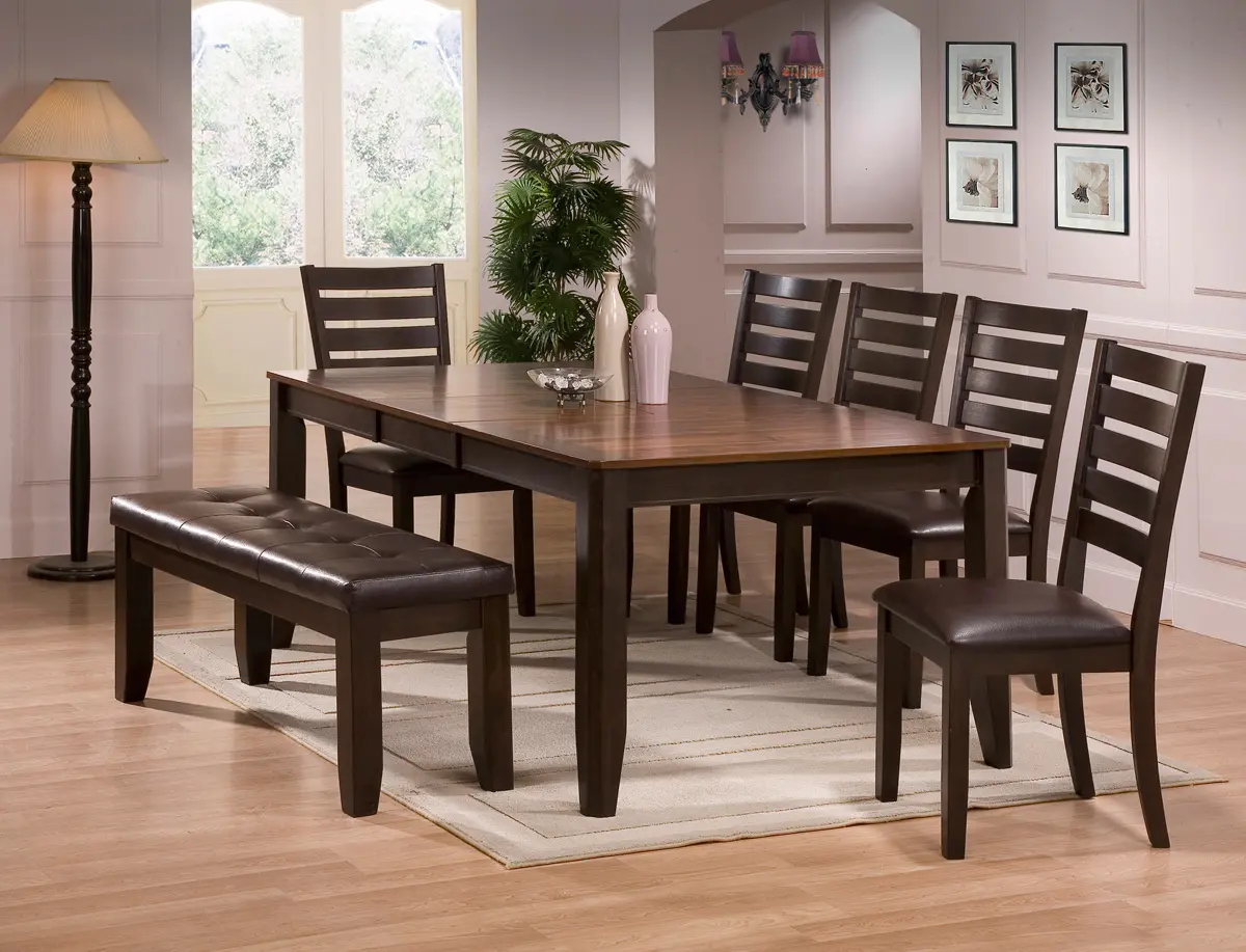 Brown 6 Piece Dining Set with Bench - Elliott -1