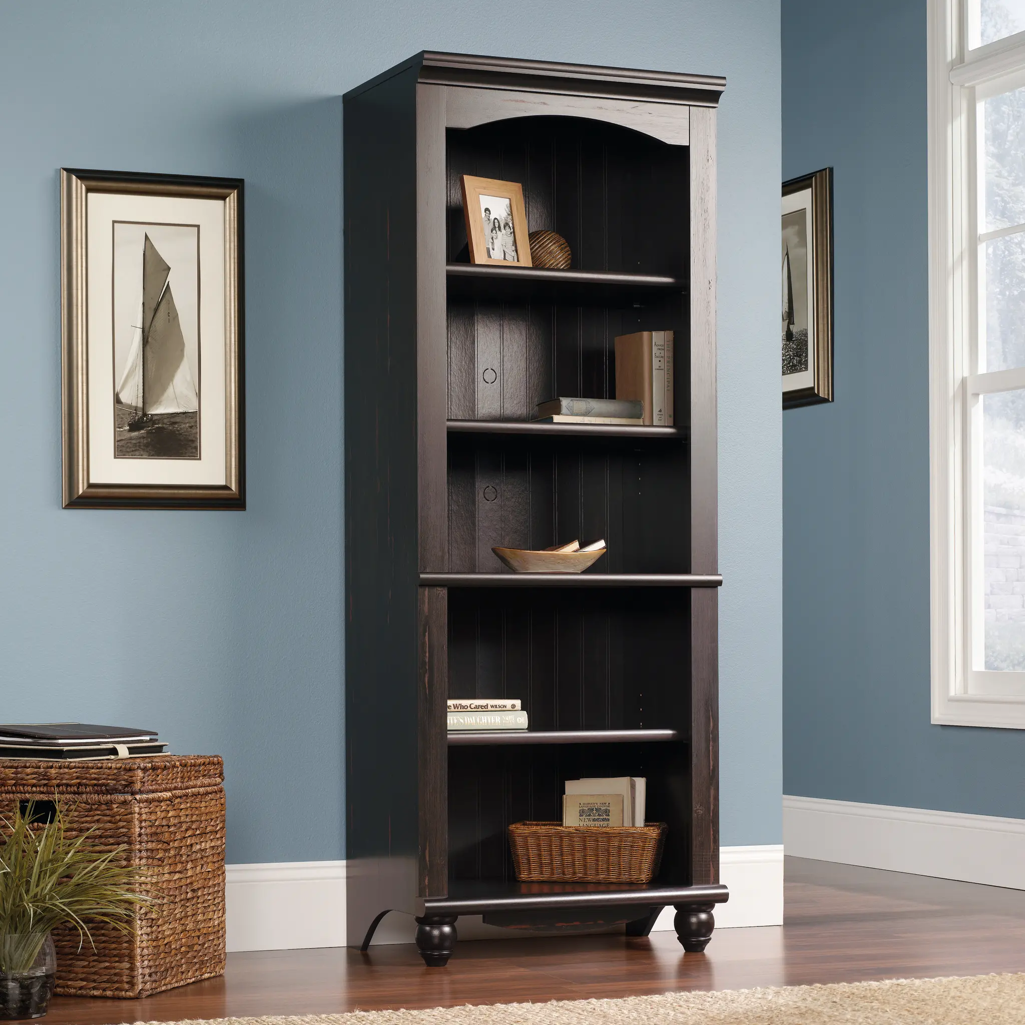 Harbor View Antique Brown Library Bookcase-2