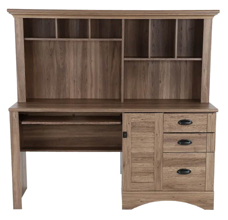 Harbor View Brown Computer Desk with Hutch