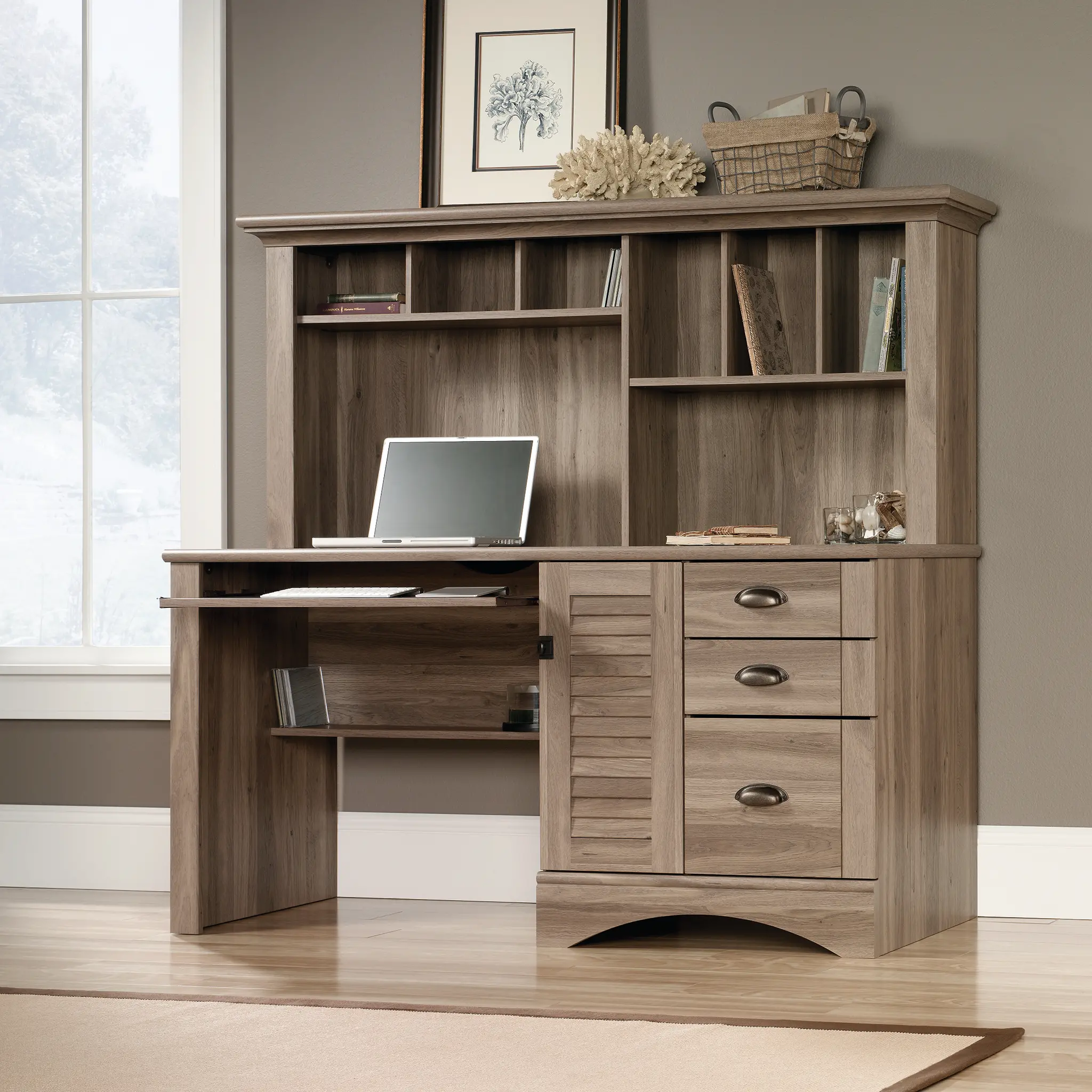 Harbor View Brown Computer Desk with Hutch-2