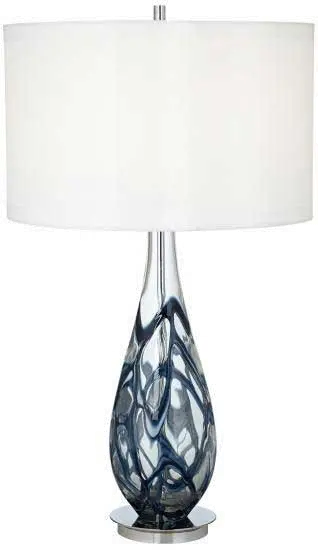 Indigo Blue Swirl Art Glass Table Lamp-1