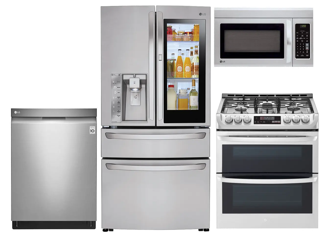 LG-SS-4PC-GAS-KIT LG 4 Piece Gas Kitchen Appliance Package with French Door in Door Refrigerator - Stainless Steel-1
