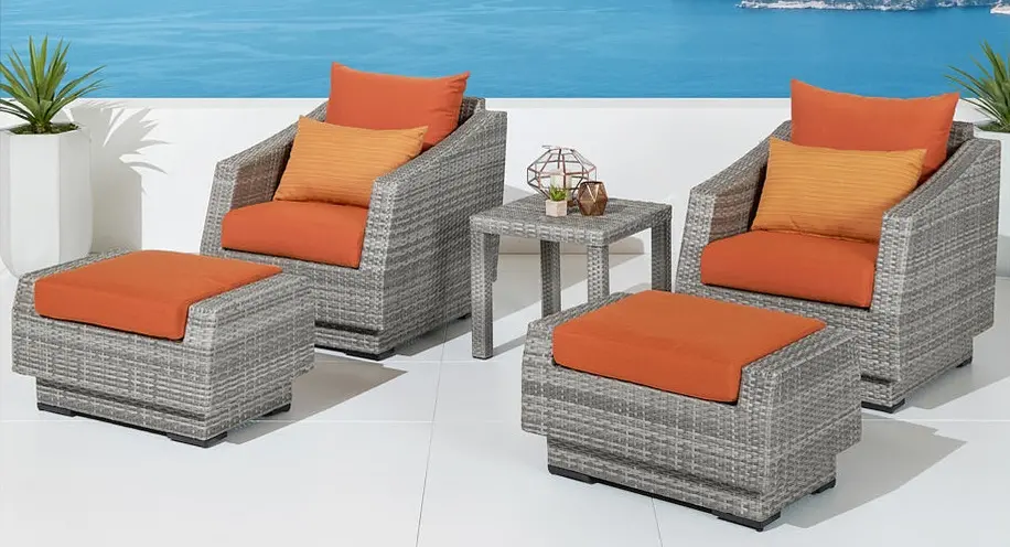 Cannes Tikka Orange 5 Piece Wicker Patio Set-2