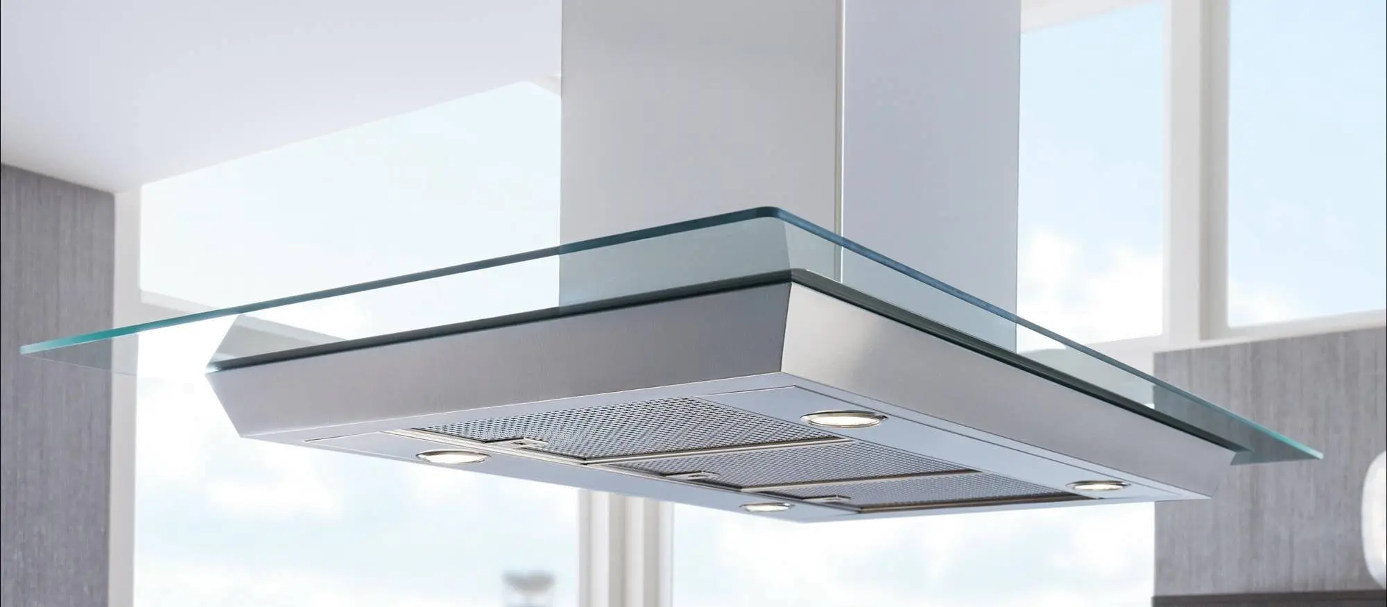 VI45G Wolf 45 Inch Cooktop Island Hood - Glass and Stainless Steel-2