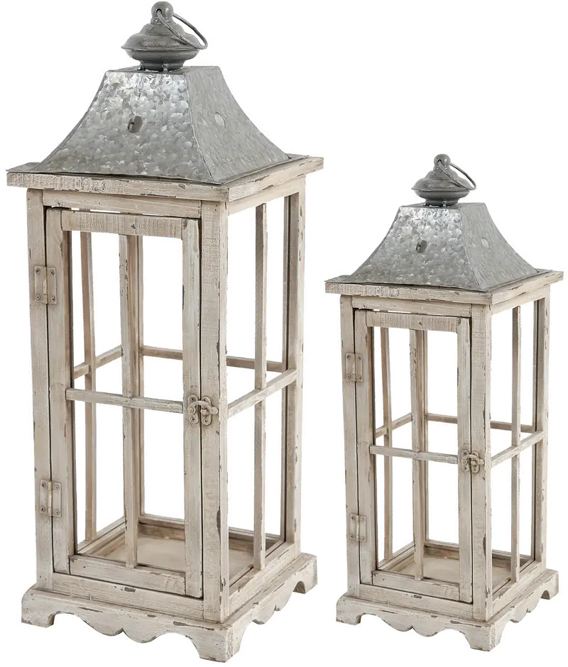 27 Inch Distressed White Lantern