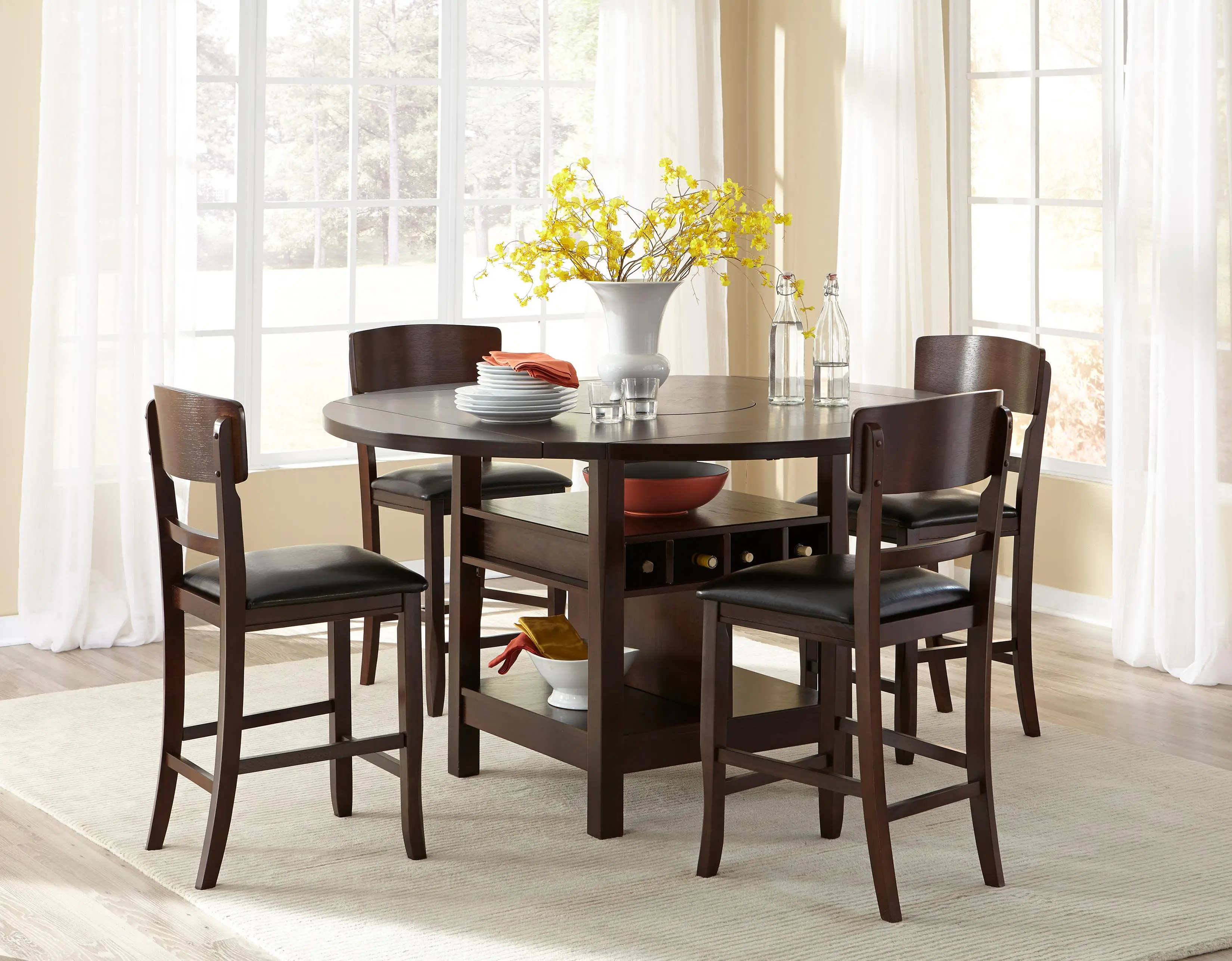 Dark Walnut 5 Piece Counter Height Round Dining Set - Hampton -1