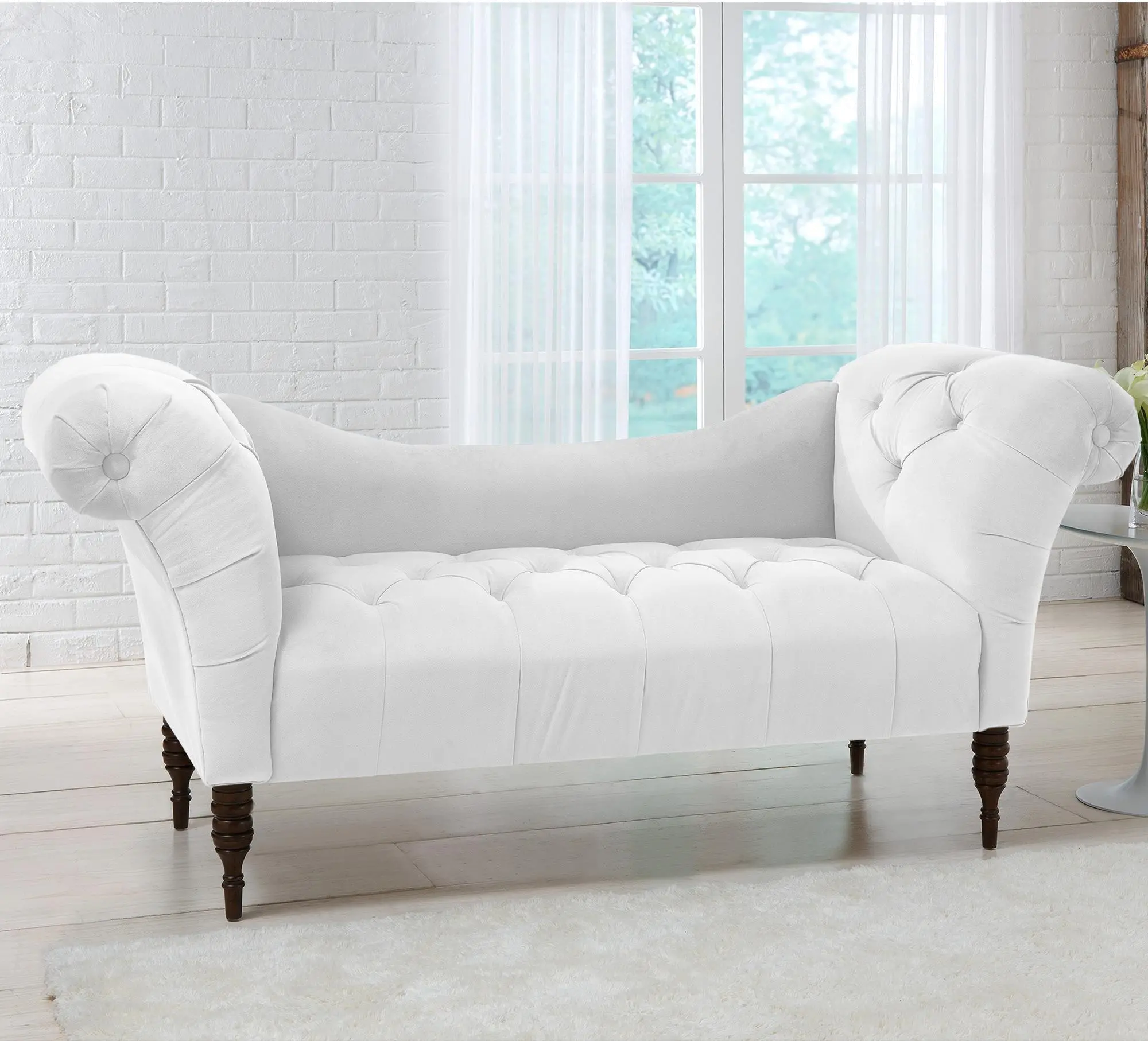 6006ESPVLVWHT Silvia Traditional Velvet White Tufted Lounge Chaise-2