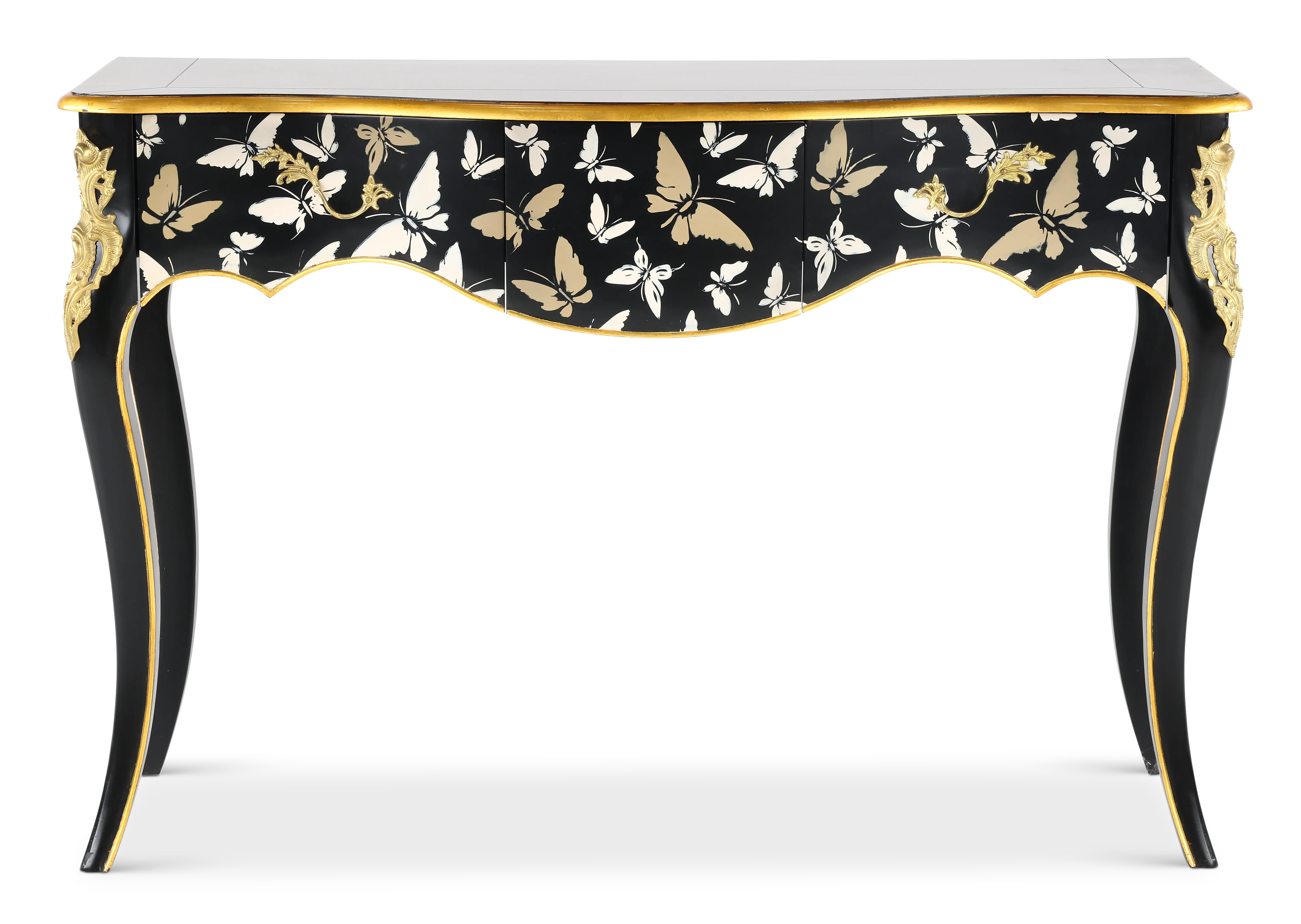 Black and Gold Console Table with Burnished Gold Accents-1