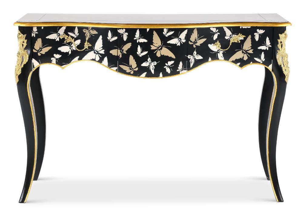 Black and Gold Console Table with Burnished Gold Accents
